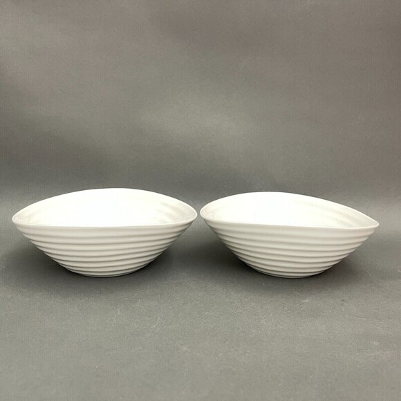 Sophie Conran Portmeirion White Soup Cereal Bowls Ribbed Lot of 2 - Picture 1 of 7